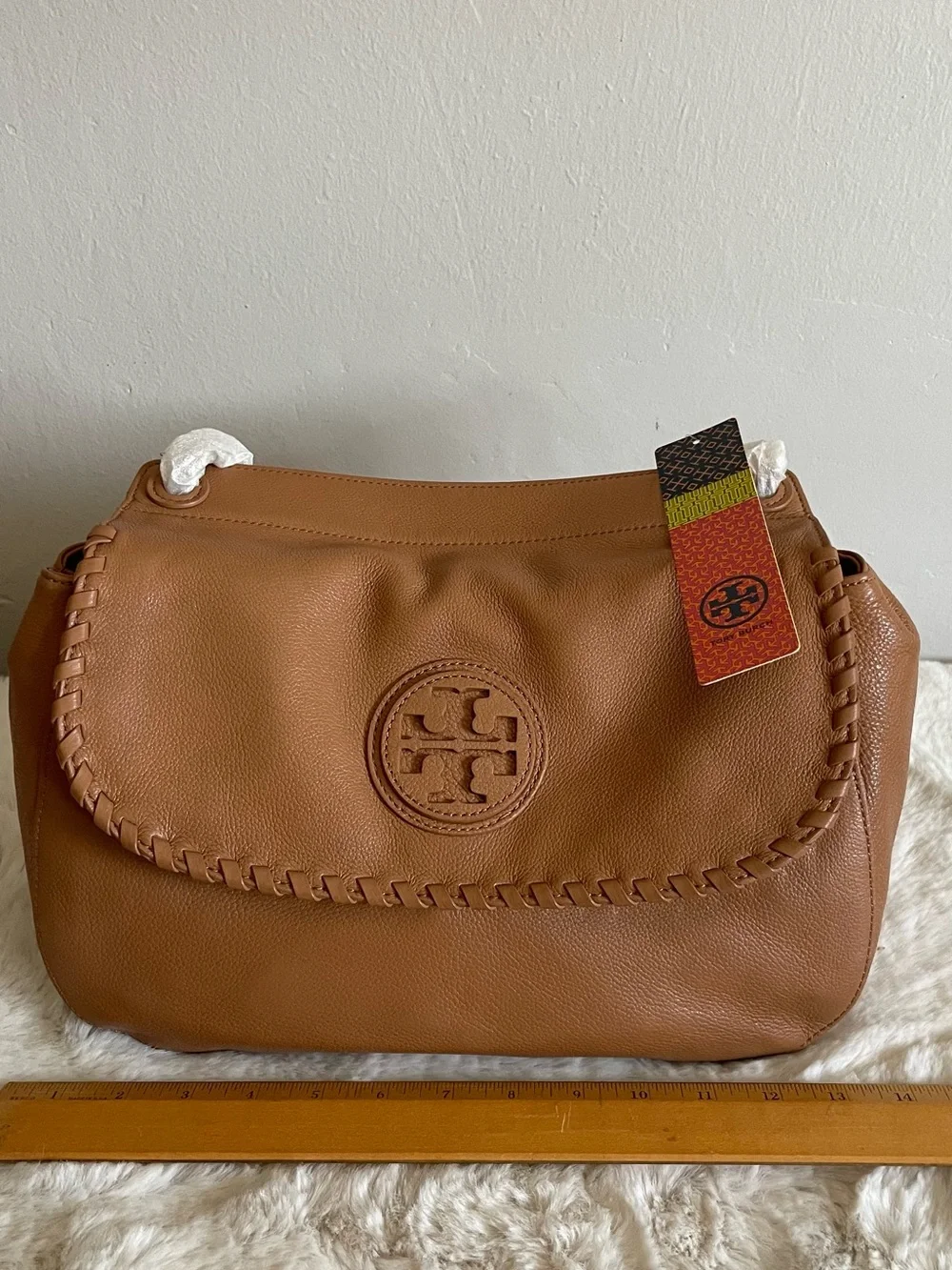 NWT Tory Burch Marion Whipstitch Leather Shoulder Bag in Saddle Brown